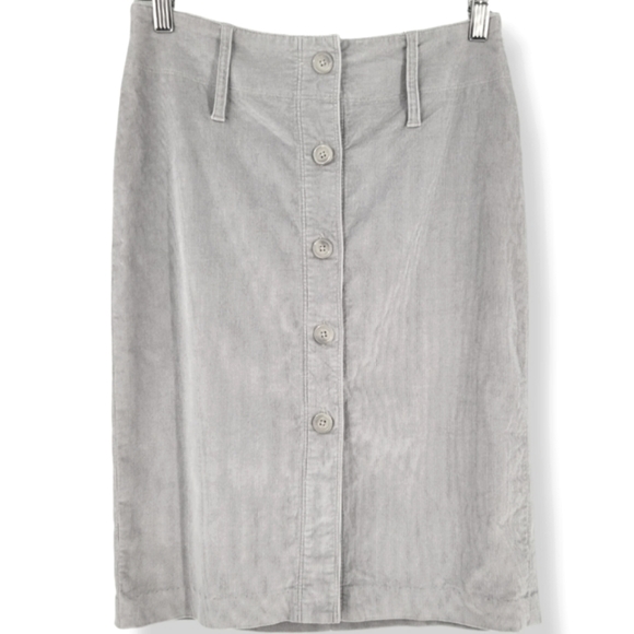 EXPRESS Button Front Corduroy Pencil Skirt Light Grey - Picture 2 of 13
